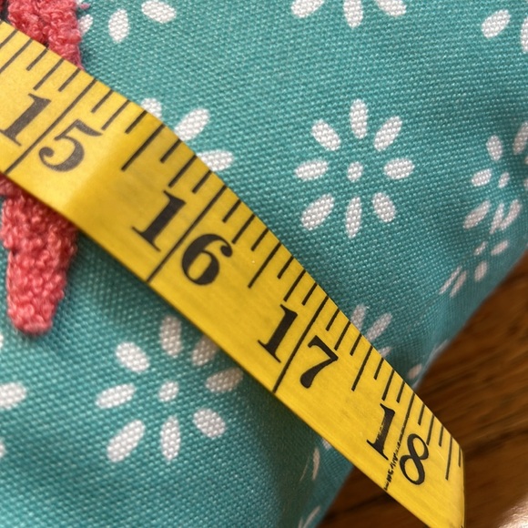 Aqua fabric pillow with hook and loop flamingo decoration. - Picture 6 of 7